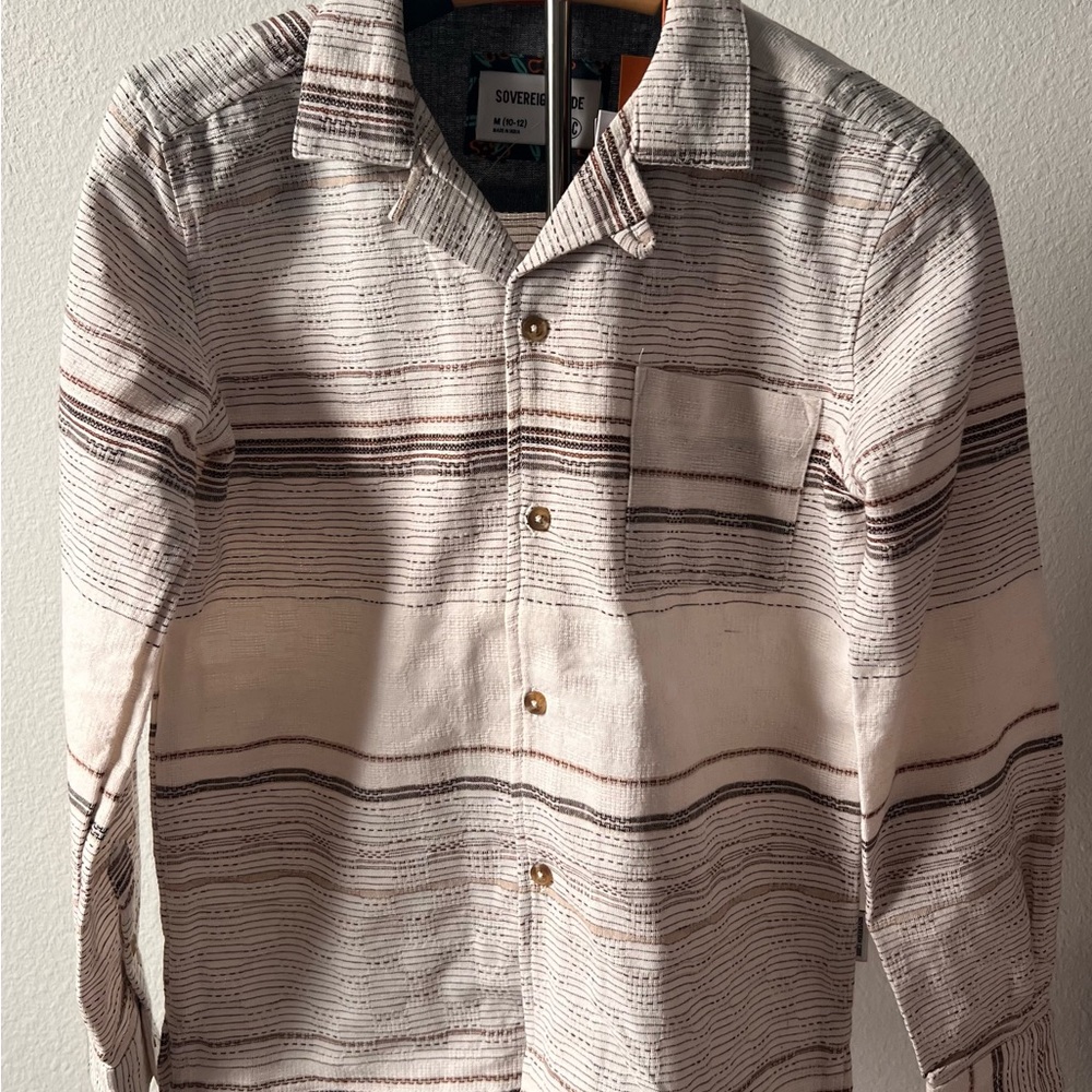 Sovereign Code Cream and Brown Boy’s Casual Button Down Shirt, Size‎ S(8), NWT